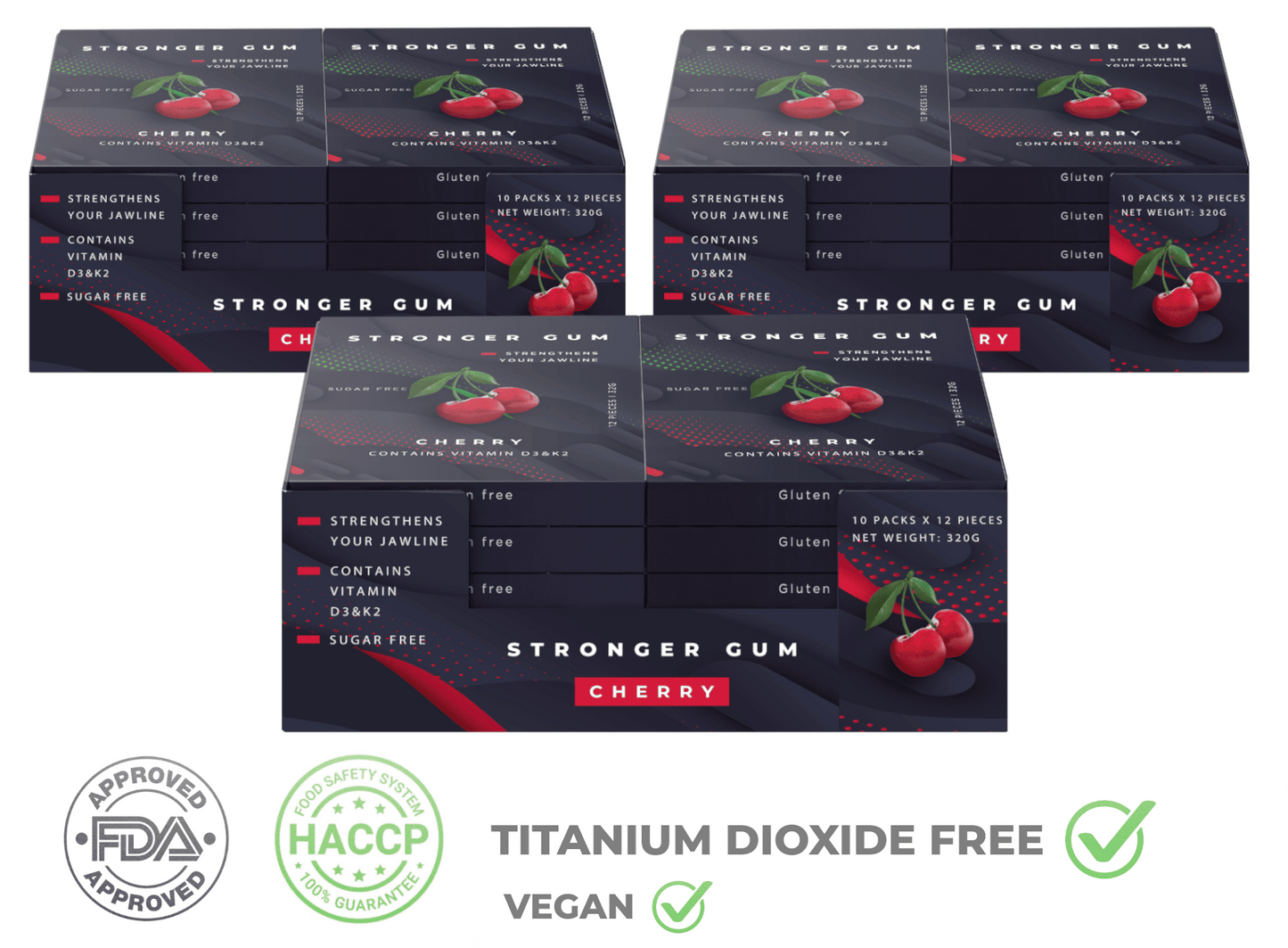 Stronger Gum für die Jawline | Kirsche, Zuckerfrei, 120 Stück (320g) - Harter Kaugummi | Bester Kaugummi für die Kieferlinie
