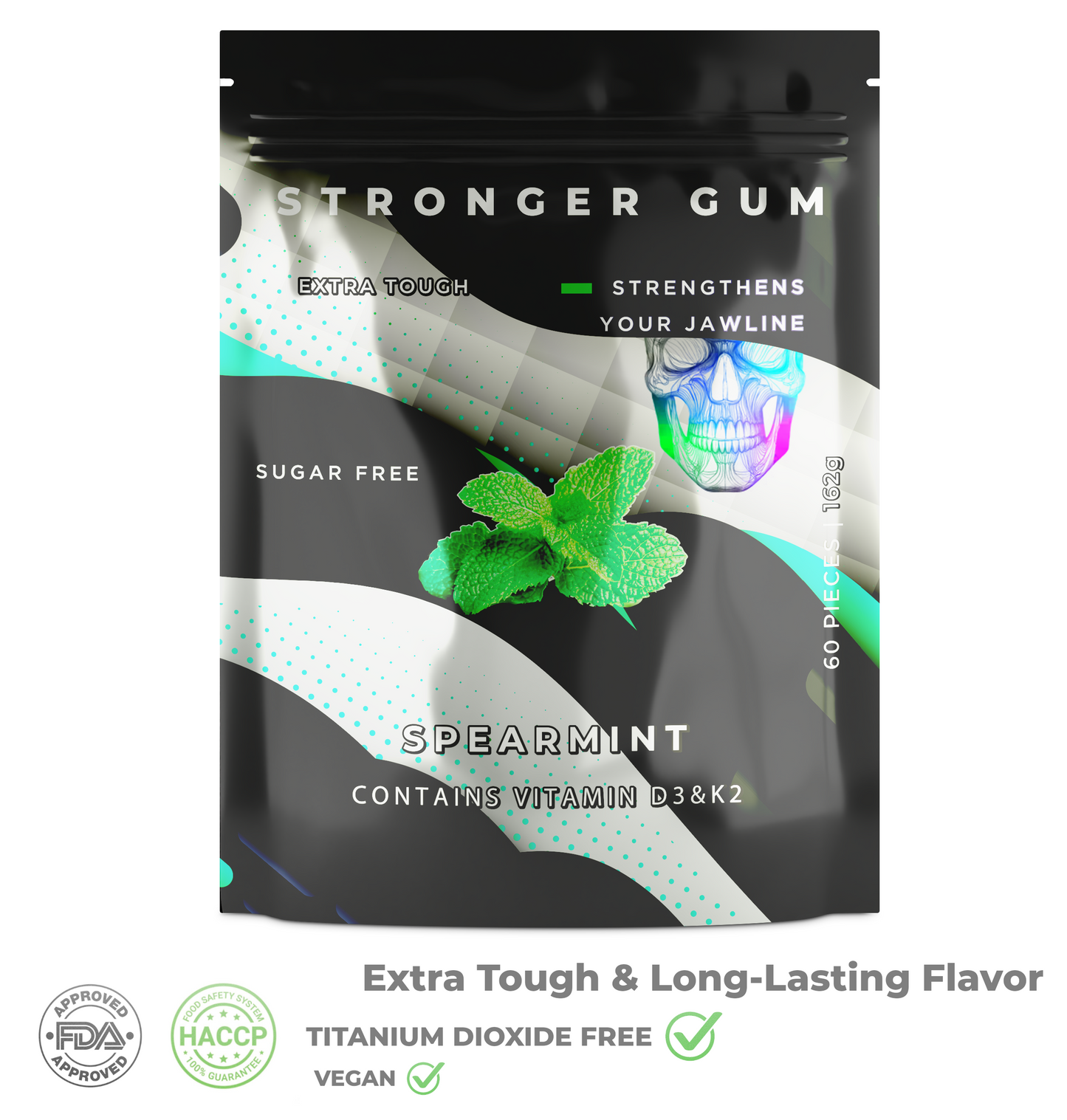Extra résistant: Sans sucre Menthe verte, 60 pièces (162g) - Le chewing-gum le plus efficace pour la mâchoire