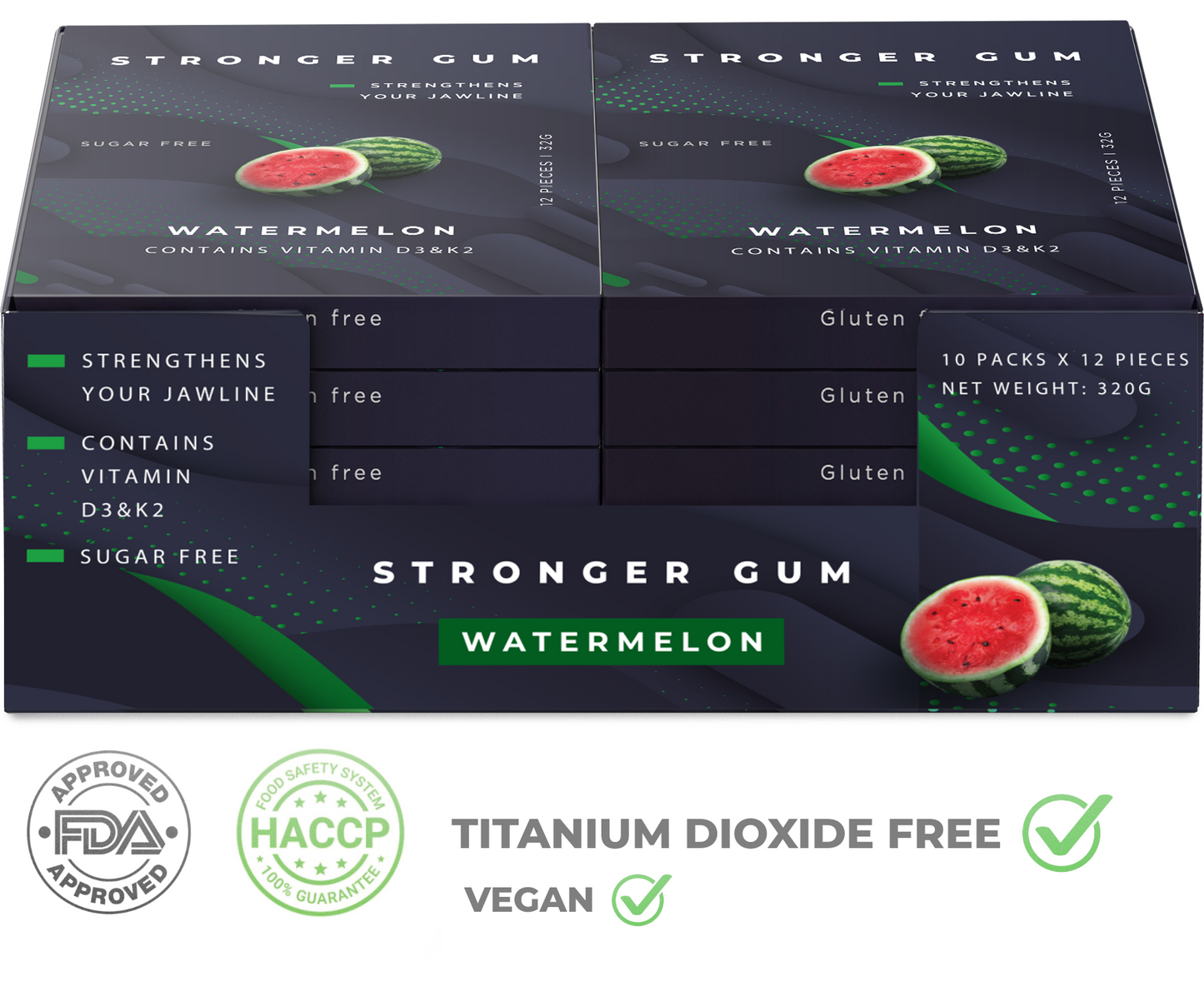Regular: Watermelon Sugar Free, 120 pieces (320g) - Hard gum | Specific Shore Rigidity for Jaw Growth