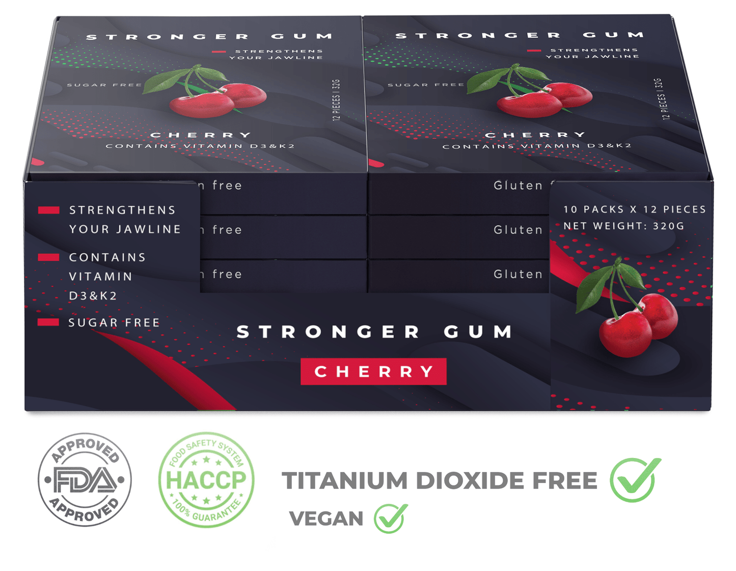 Régulière : Cerise sans sucre, 120 pièces (320g) - Le chewing-gum le plus efficace pour la mâchoire